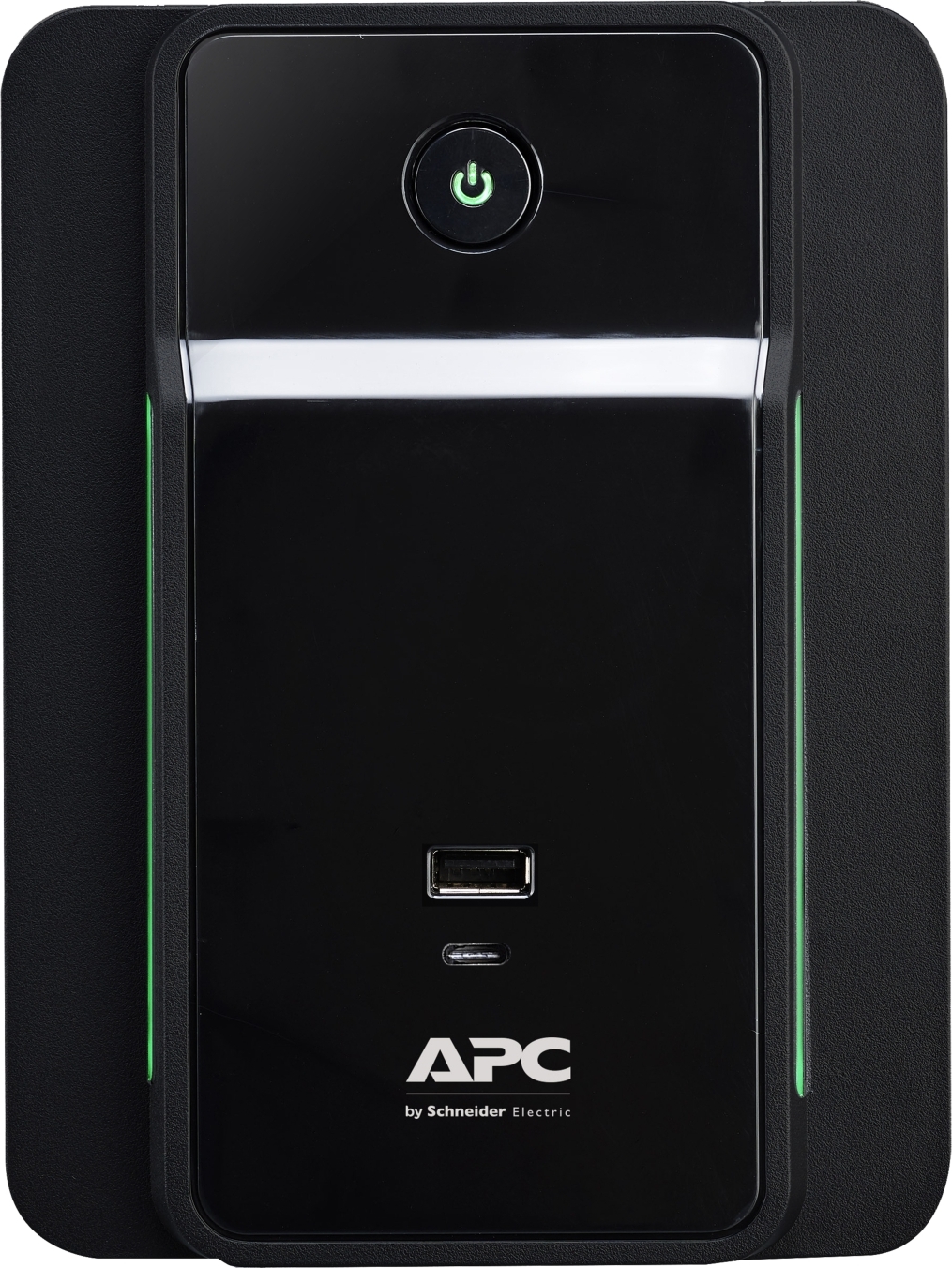 APC Back UPS, 950VA/480W, Tower, 120V, 6x NEMA 5-15R outlets, USB Type A + C Ports, User Replaceable Battery Front View