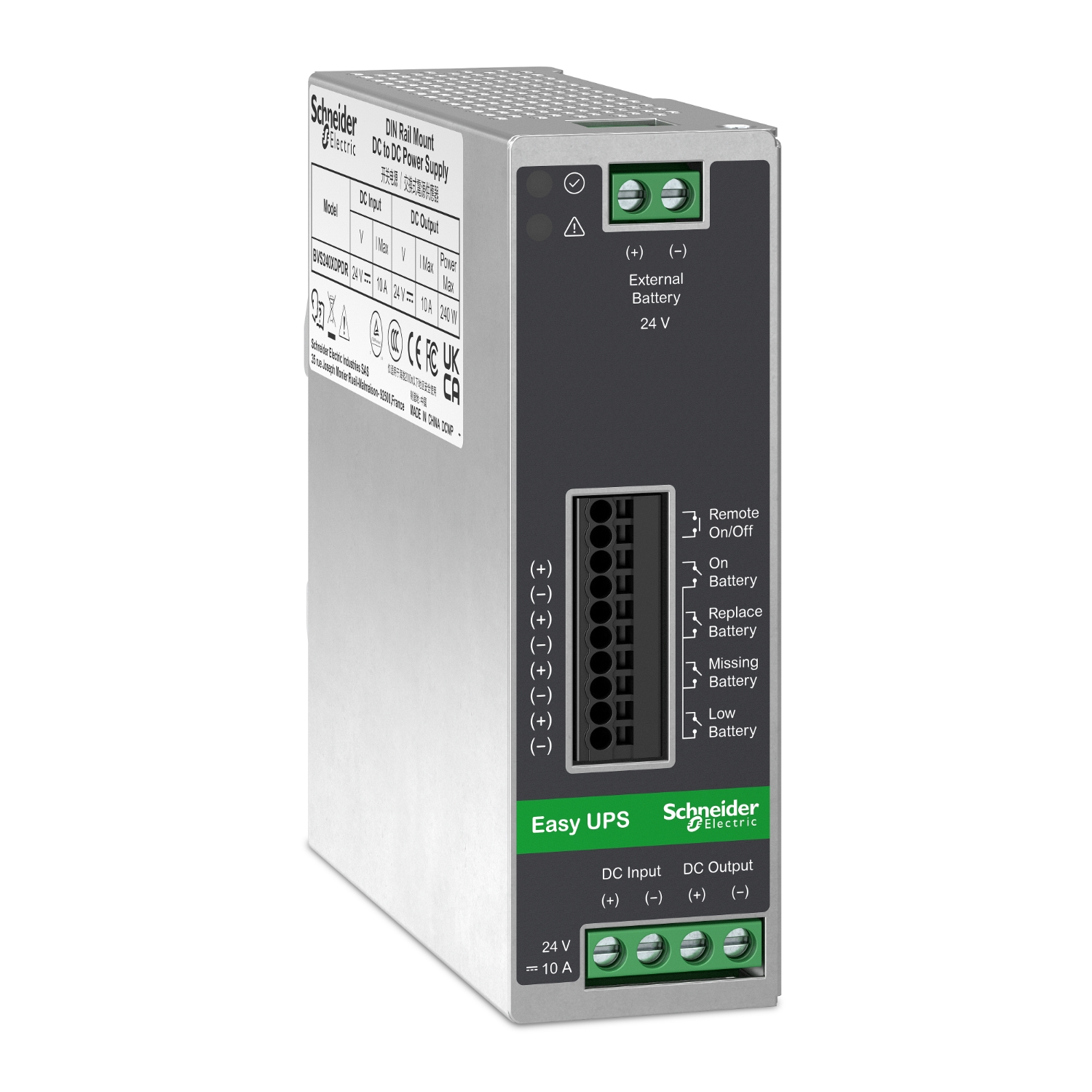 Easy UPS control module, 24V DC-DC, DIN Rail, Industrial, 10A Back View