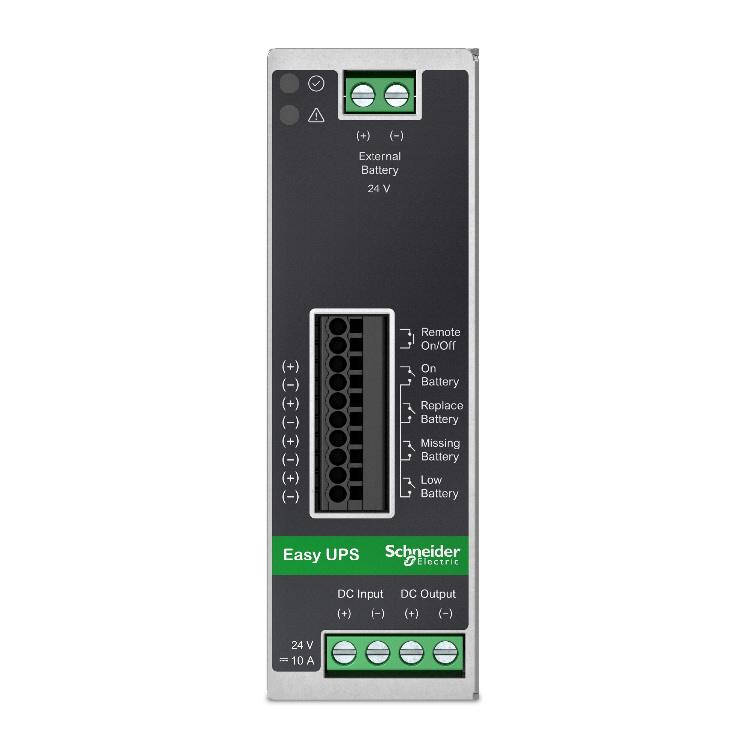 Easy UPS control module, 24V DC-DC, DIN Rail, Industrial, 20A Front View