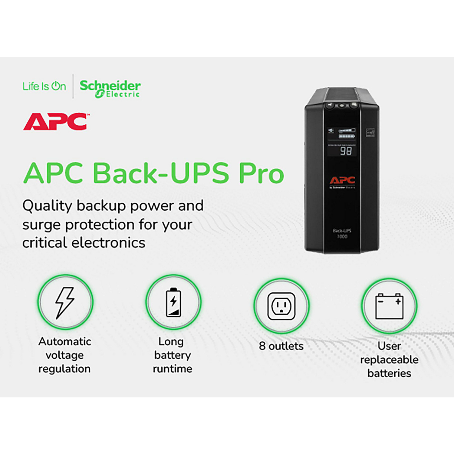 APC Back-UPS 1000, Compact Tower, 1000VA, 120V, AVR, LCD, 8 NEMA outlets (4 surge) View 6