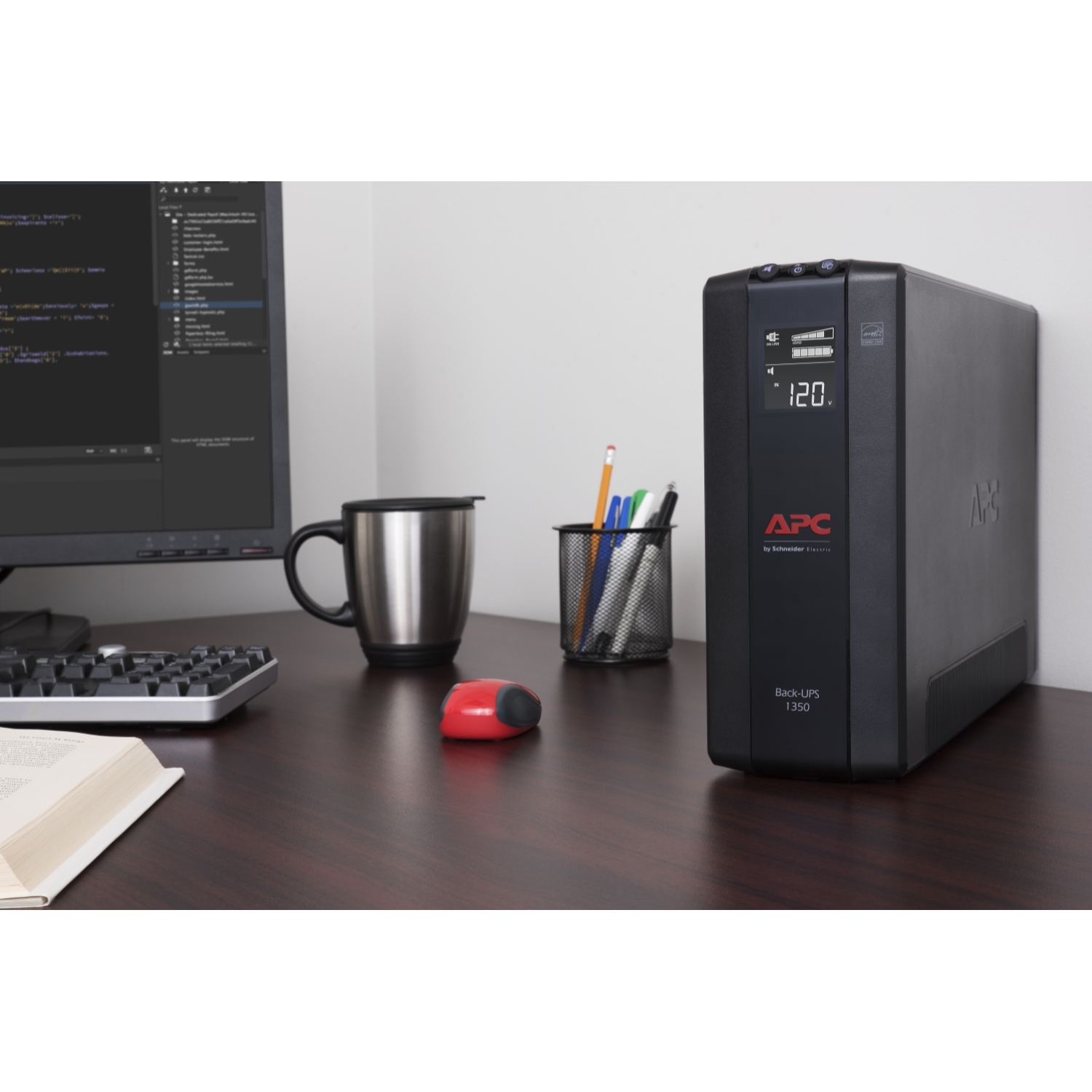 APC Back-UPS 1350, Compact Tower, 1350VA, 120V, AVR, LCD, 10 NEMA outlets (5 surge) Back View