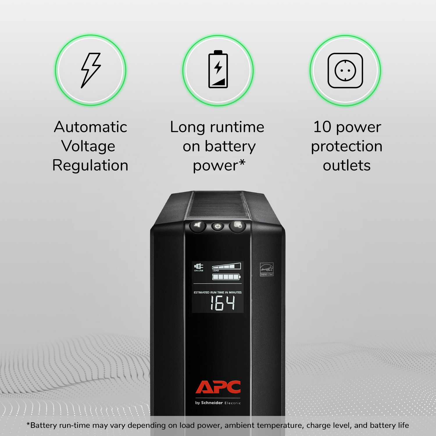 APC Back-UPS Pro, 1500VA, Tower, 120V, 10 NEMA 5-15R outlets, AVR, LCD View 8