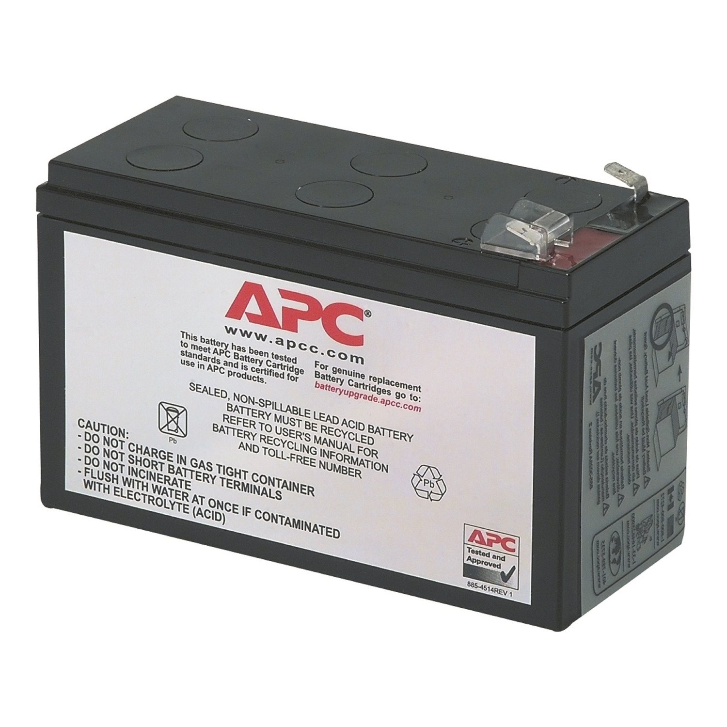 APC Replacement Battery Cartridge, Valve regulated lead–acid battery, 7Ah, 12VDC, 2-year warranty Front View