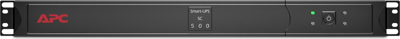 APC Smart-UPS, Line Interactive, 500VA, Rackmount 1U, 120V, 4x NEMA 5-15R outlets, Short Depth Front View