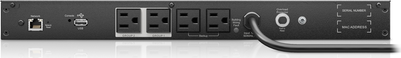 APC Smart-UPS, Line Interactive, 500VA, Lithium-ion, Rackmount 1U, 120V, 4x NEMA 5-15R outlets, Network Card, Short Depth Front View