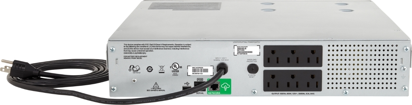 APC Smart-UPS C, Line Interactive, 1000VA, Rackmount 2U, 120V, 6x NEMA 5-15R outlets, SmartConnect port, USB and Serial communication, AVR,Graphic LCD View 4