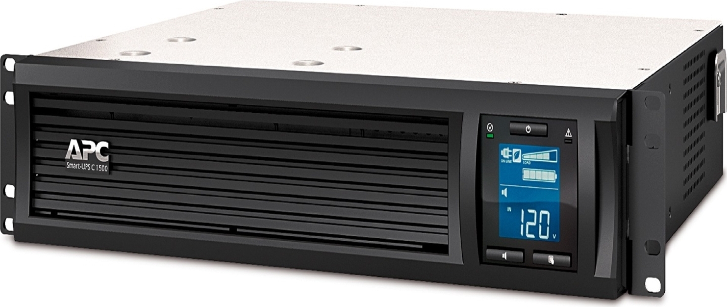 APC Smart-UPS C, Line Interactive, 1440VA, Rackmount 2U, 120V, 6x NEMA 5-15R outlets, SmartConnect port, USB and Serial communication, AVR,Graphic LCD Front View