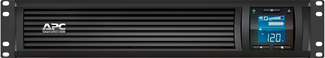 APC Smart-UPS C, Line Interactive, 1440VA, Rackmount 2U, 120V, 6x NEMA 5-15R outlets, SmartConnect port, USB and Serial communication, AVR,Graphic LCD Back View