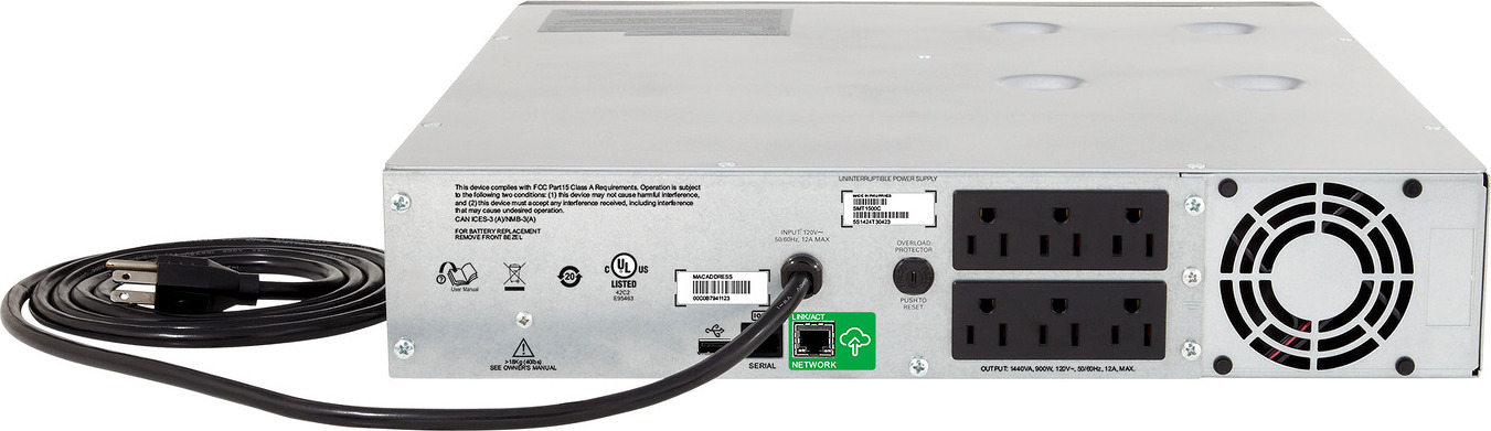 APC Smart-UPS C, Line Interactive, 1440VA, Rackmount 2U, 120V, 6x NEMA 5-15R outlets, SmartConnect port, USB and Serial communication, AVR,Graphic LCD Hardware Detail