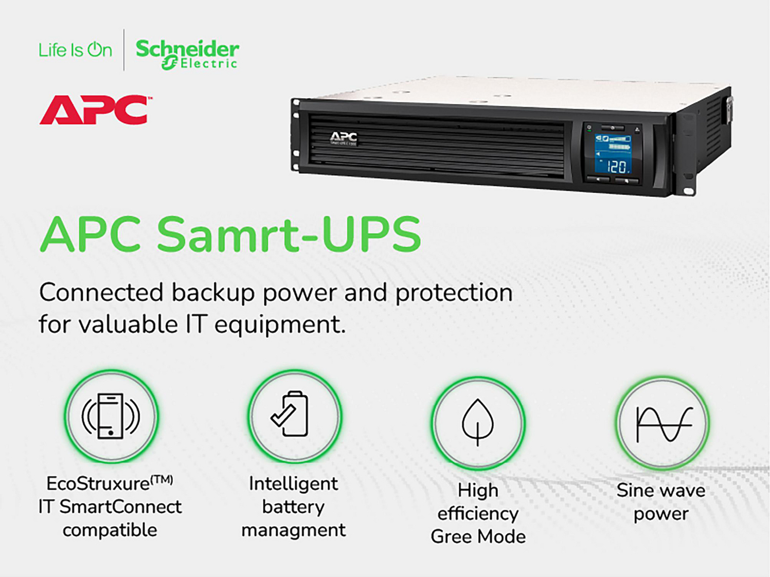 APC Smart-UPS C, Line Interactive, 1440VA, Rackmount 2U, 120V, 6x NEMA 5-15R outlets, SmartConnect port, USB and Serial communication, AVR,Graphic LCD View 7