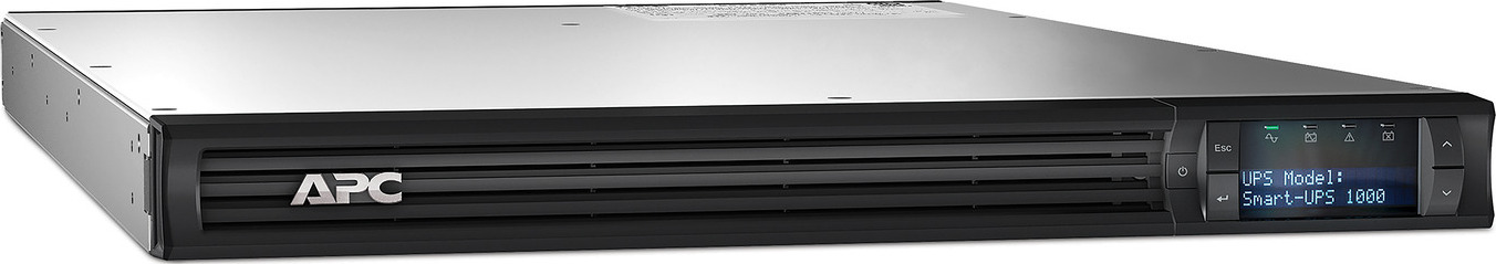 APC Smart-UPS, Line Interactive, 1000 VA, LCD, Rackmount 1U, 120V, 4x NEMA 5-15R outlet, USB, AVR, Short Depth Back View