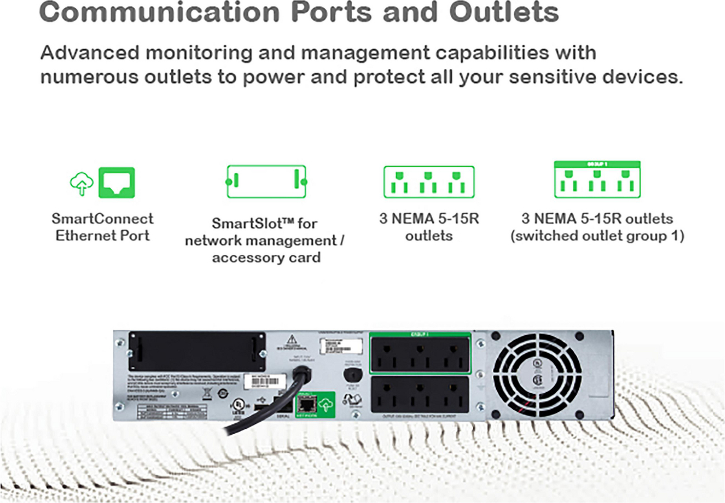 APC Smart-UPS, Line Interactive, 1000VA, Rackmount 2U, 120V, 6x NEMA 5-15R outlets, SmartConnect Port+SmartSlot, AVR, LCD View 11