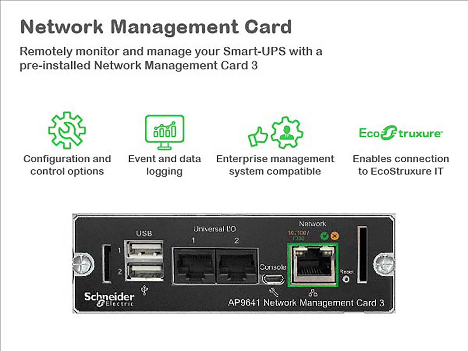 APC Smart-UPS, Line Interactive, 1500VA, Tower, 120V, 8x NEMA 5-15R outlets, SmartConnect Port+Network Card, AVR, LCD Back View