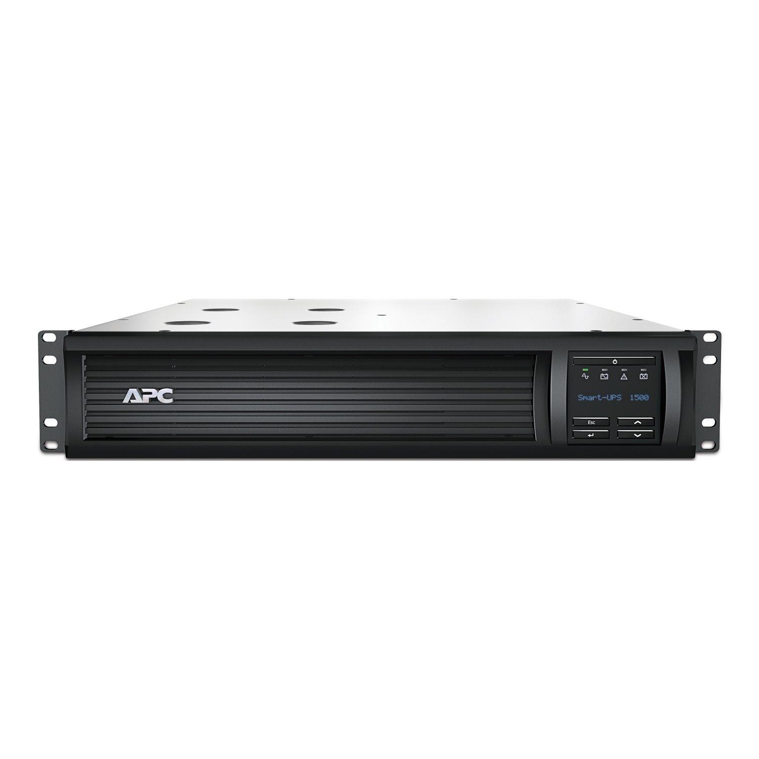 APC Smart-UPS, Line Interactive, 1500VA, Rackmount 2U, 120V, 6x NEMA 5-15R outlets, SmartSlot, AVR, LCD, W/L5-15P Front View