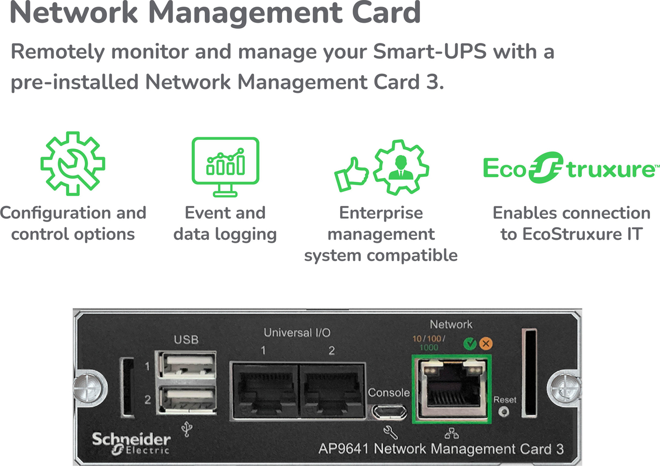 APC Smart-UPS, Line Interactive, 1500VA, Rackmount 2U, 120V, 6x NEMA 5-15R outlets, SmartConnect Port+Network Card, AVR, LCD View 15