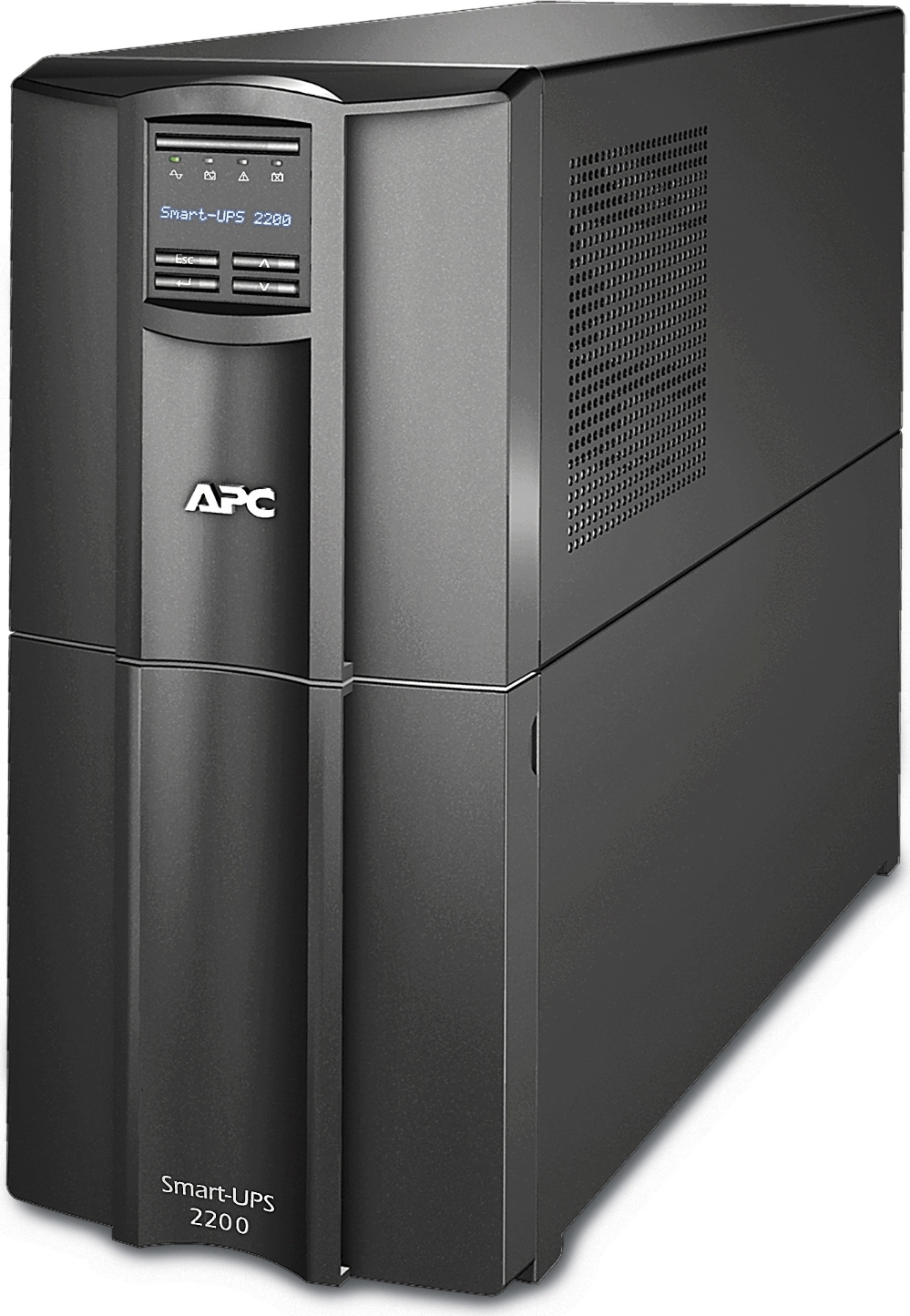 APC Smart-UPS, Line Interactive, 2200VA, Tower, 120V, 8x NEMA 5-15R+2x NEMA 5-20R outlets, SmartConnect Port+SmartSlot, AVR, LCD Front View