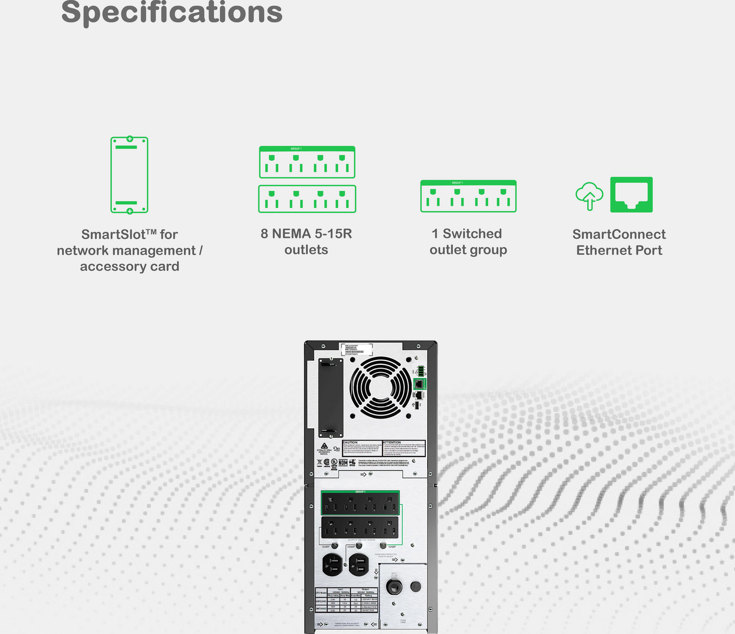 APC Smart-UPS, Line Interactive, 2200VA, Tower, 120V, 8x NEMA 5-15R+2x NEMA 5-20R outlets, SmartConnect Port+SmartSlot, AVR, LCD View 11