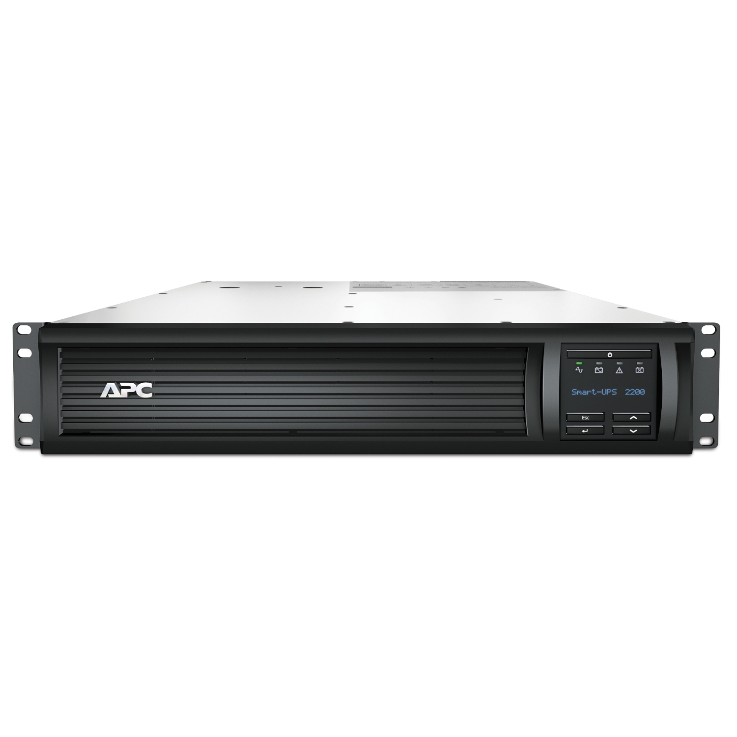 APC Smart-UPS, Line Interactive, 2200VA, Rackmount, 120V, 10x NEMA 5-15R outlets, SmartSlot, Auto Sense Voltage 120V/230V, AVR, LCD Back View