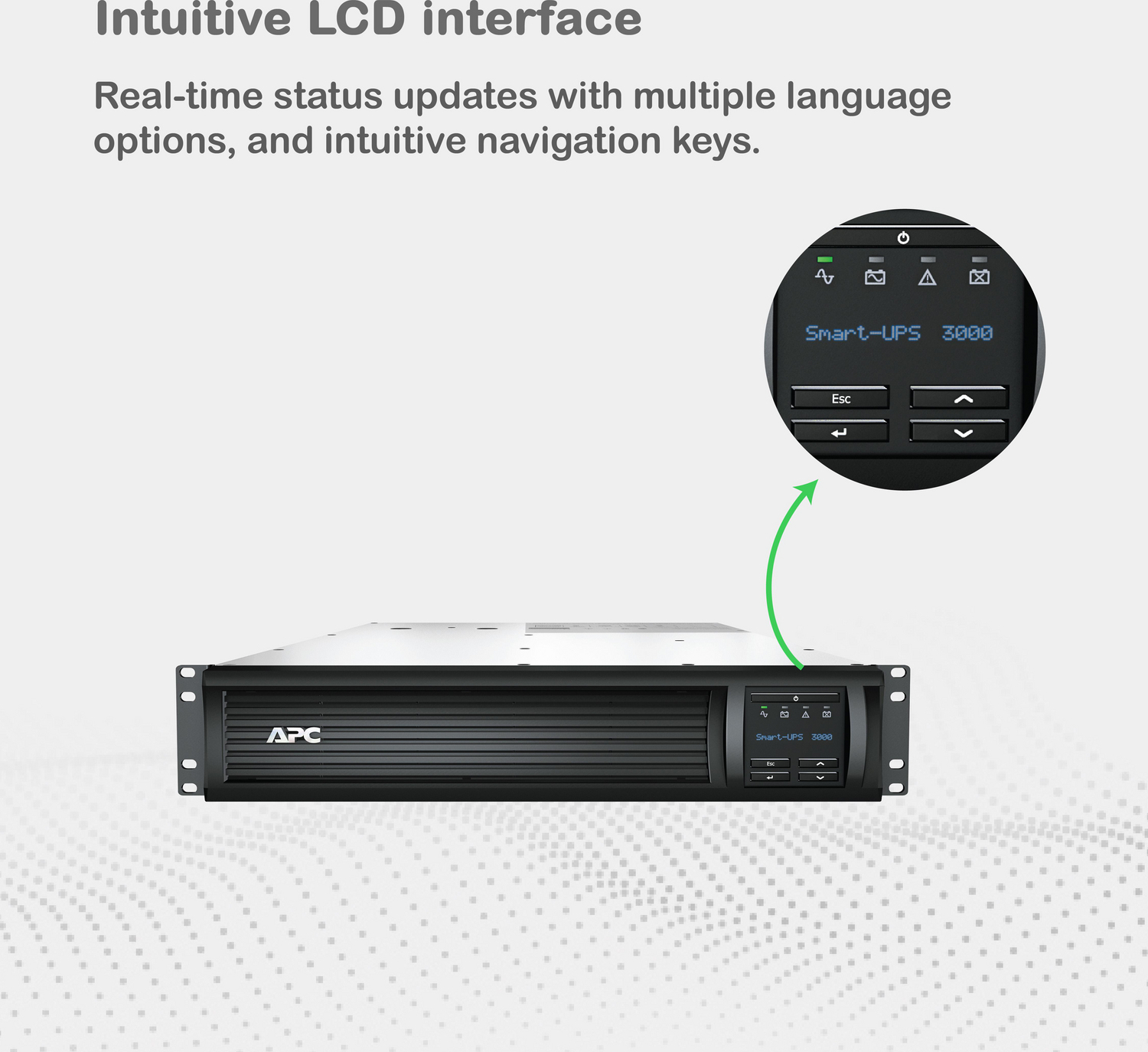 APC Smart-UPS, Line Interactive, 3kVA, Rackmount 2U, 120V, 6x NEMA 5-15R+2x NEMA 5-20R outlets, SmartConnect Port+SmartSlot, AVR, LCD View 7