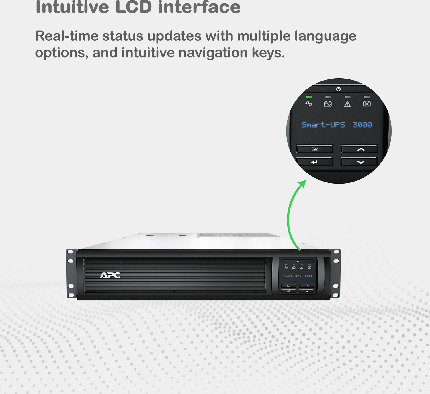 APC Smart-UPS, Line Interactive, 3kVA, Rackmount 2U, 120V, 6x NEMA 5-15R+2x NEMA 5-20R outlets, Network Card, AVR, LCD View 11