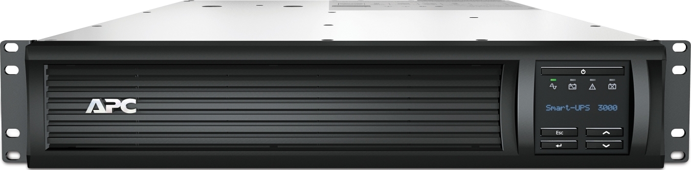 APC Smart-UPS, Line Interactive, 3kVA, Rackmount 2U, 120V, 6x NEMA 5-15R+NEMA 5-20R outlets, SmartSlot, AVR, LCD [TAA] Front View