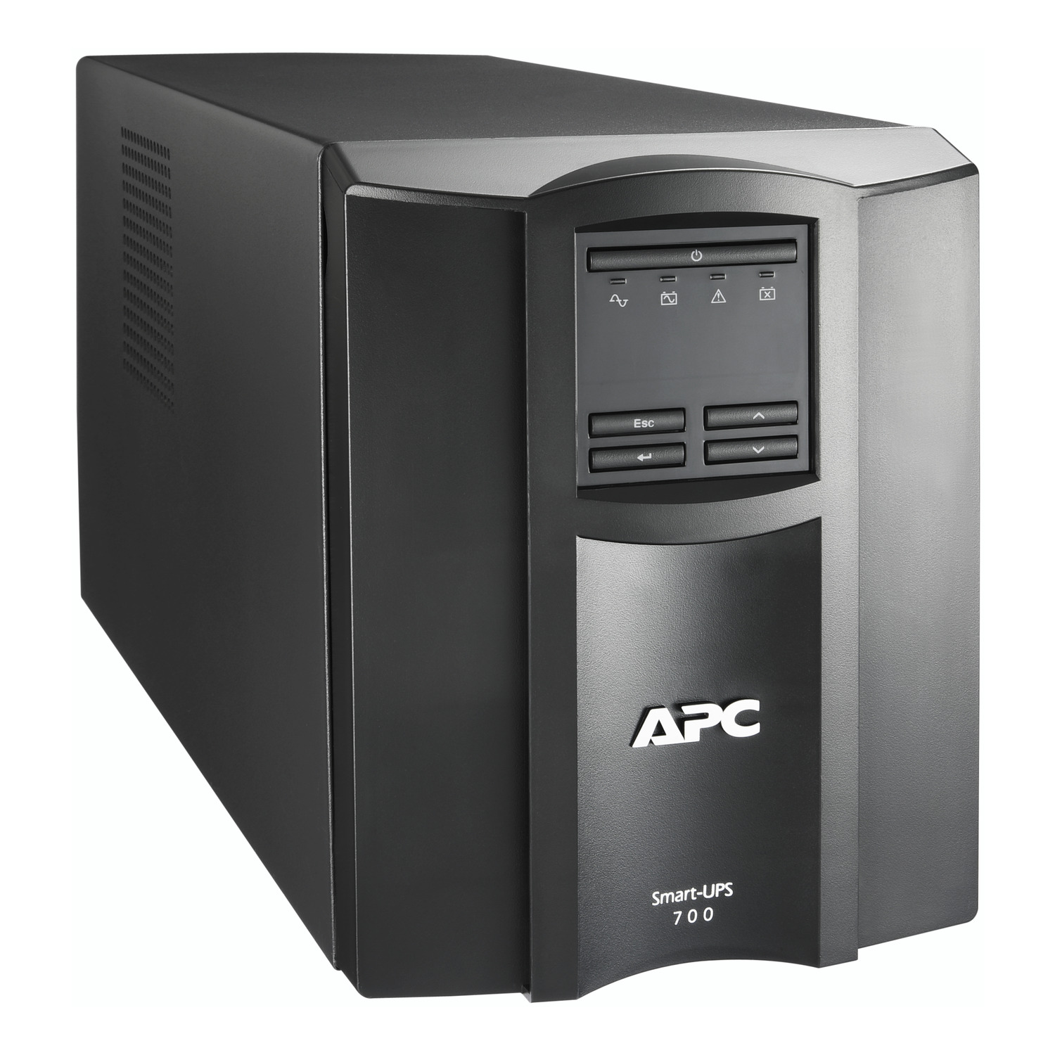 APC Smart-UPS, Line Interactive, 700VA, Tower, 120V, 8x NEMA 5-15R outlets, SmartSlot, Auto Sense Voltage 120V/230V, AVR, LCD Front View