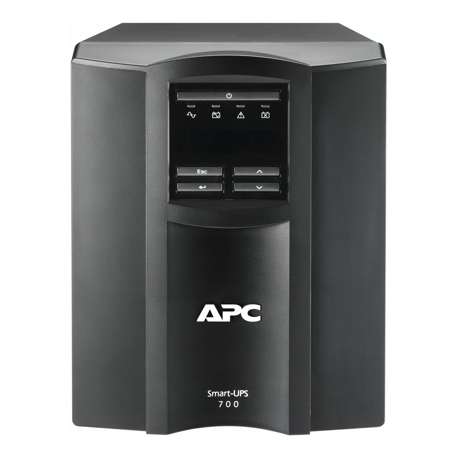 APC Smart-UPS, Line Interactive, 700VA, Tower, 120V, 8x NEMA 5-15R outlets, SmartSlot, Auto Sense Voltage 120V/230V, AVR, LCD Back View