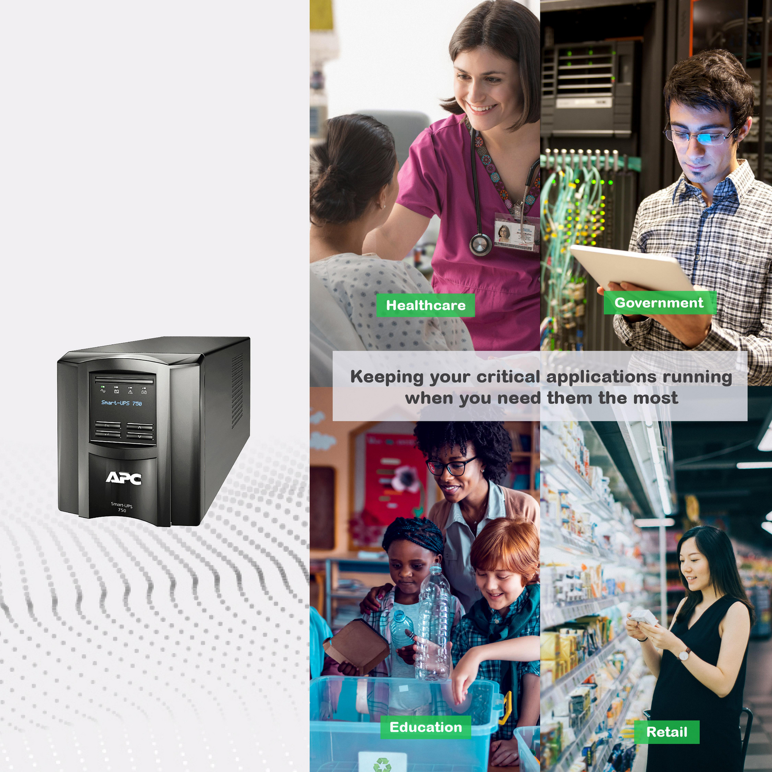 APC Smart-UPS, Line Interactive, 750VA, Tower, 120V, 6x NEMA 5-15R outlets, SmartConnect Port+SmartSlot, AVR, LCD View 11