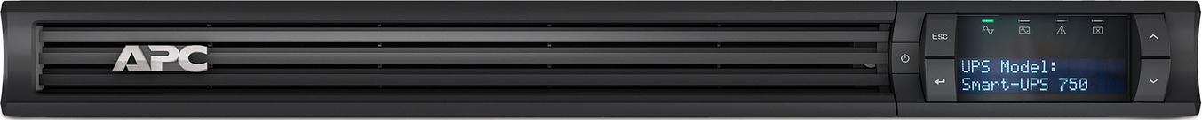 APC Smart-UPS, Line Interactive, 750 VA, LCD, Rackmount 1U, 120V, 4x NEMA 5-15R outlet, USB, AVR, Short Depth Hardware Detail