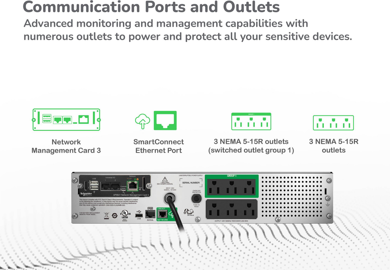 APC Smart-UPS, Line Interactive, 750VA, Rackmount 2U, 120V, 6x NEMA 5-15R outlets, SmartConnect Port+Network Card, AVR, LCD View 9