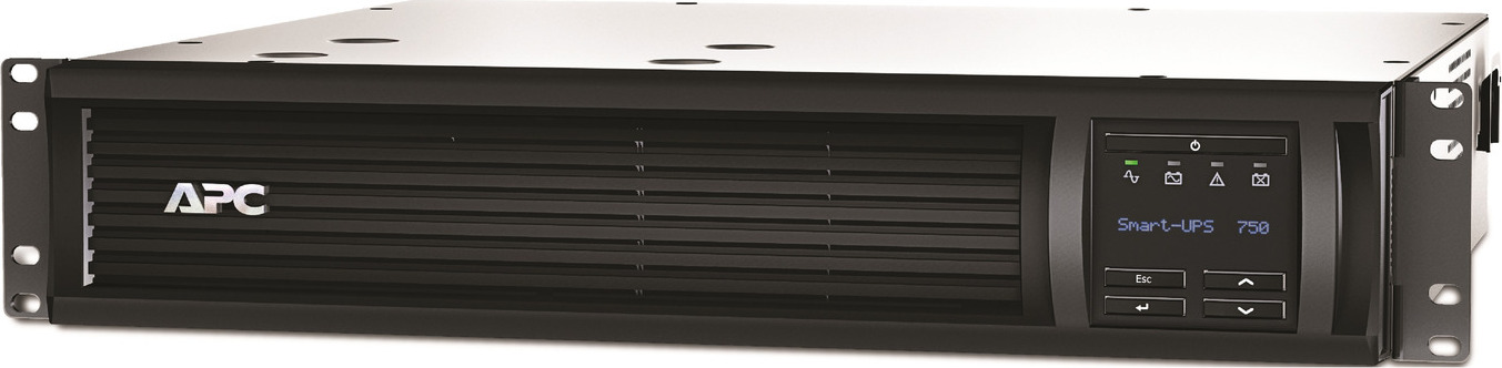 APC Smart-UPS, Line Interactive, 750VA, Rackmount 2U, 120V, 6x NEMA 5-15R outlets, SmartConnect Port+SmartSlot, AVR, LCD Front View