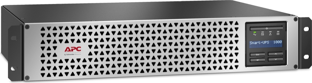 APC Smart-UPS, Line Interactive, 1000VA, Lithium-ion, Rackmount 2U, 120V, 6x NEMA 5-15R outlets, SmartConnect Port+Network Card, Short Depth, AVR Front View