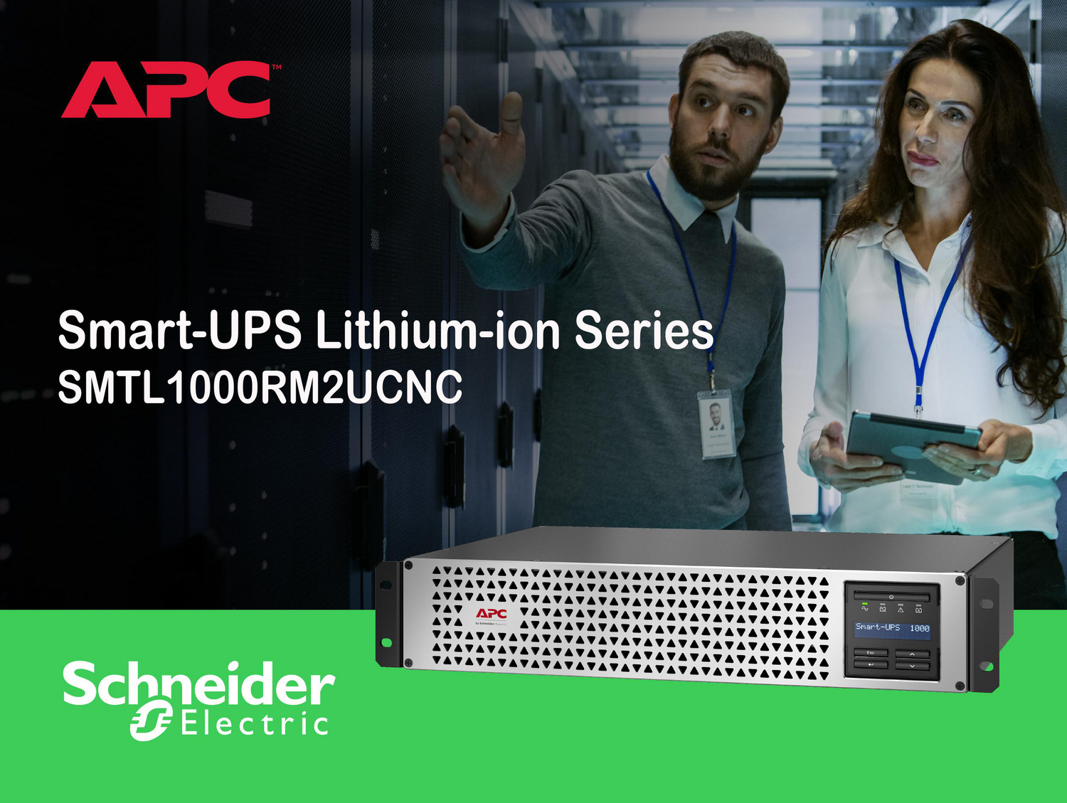 APC Smart-UPS, Line Interactive, 1000VA, Lithium-ion, Rackmount 2U, 120V, 6x NEMA 5-15R outlets, SmartConnect Port+Network Card, Short Depth, AVR View 4