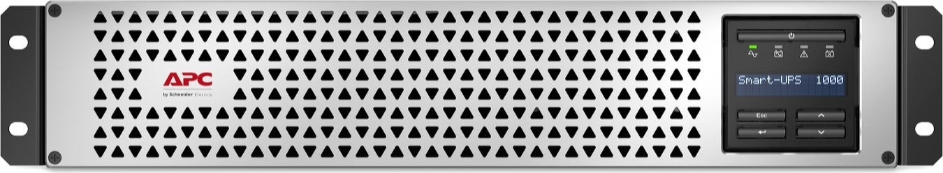 APC Smart-UPS, Line Interactive, 1000VA, Lithium-ion, Rackmount 2U, 230V, 6x IEC C13 outlets, SmartConnect Port+SmartSlot, Short Depth, AVR, LCD Back View