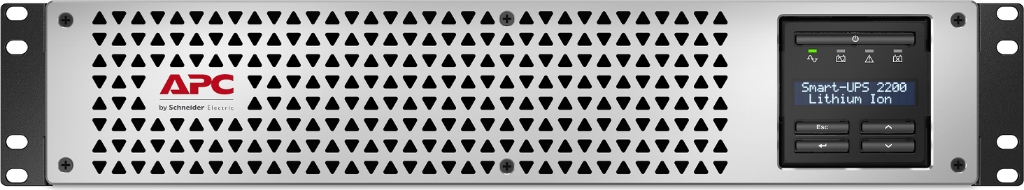 APC Smart-UPS, Line Interactive, 2200VA, Lithium-ion, Rackmount 2U, 120V, 1x NEMA L5-20R+6x NEMA 5-20R outlets, SmartConnect Port+Network Card, AVR Back View