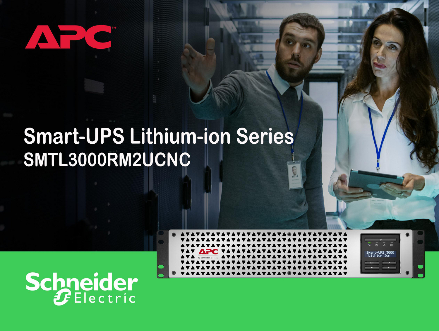 APC Smart-UPS, Line Interactive, 3kVA, Lithium-ion, Rackmount 2U, 120V, 2x NEMA 5-20R+6x NEMA 5-15R outlets, SmartConnect Port+Network Card, AVR, LCD View 4