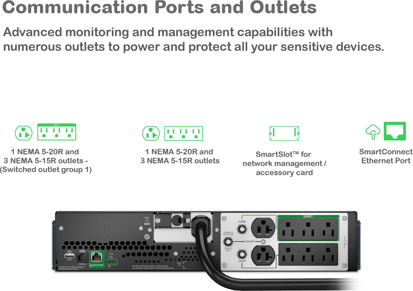 APC Smart-UPS, Line Interactive, 3kVA, Lithium-ion, Rackmount 2U, 120V, 2x NEMA 5-20R+6x NEMA 5-15R outlets, SmartConnect Port+SmartSlot, AVR, LCD View 5