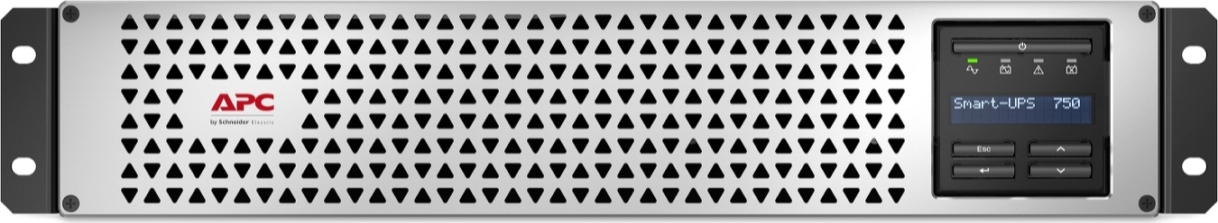 APC Smart-UPS, Line Interactive, 750VA, Lithium-ion, Rackmount 2U, 120V, 6x NEMA 5-15R outlets, SmartConnect Port+Network Card, Short Depth, AVR Back View