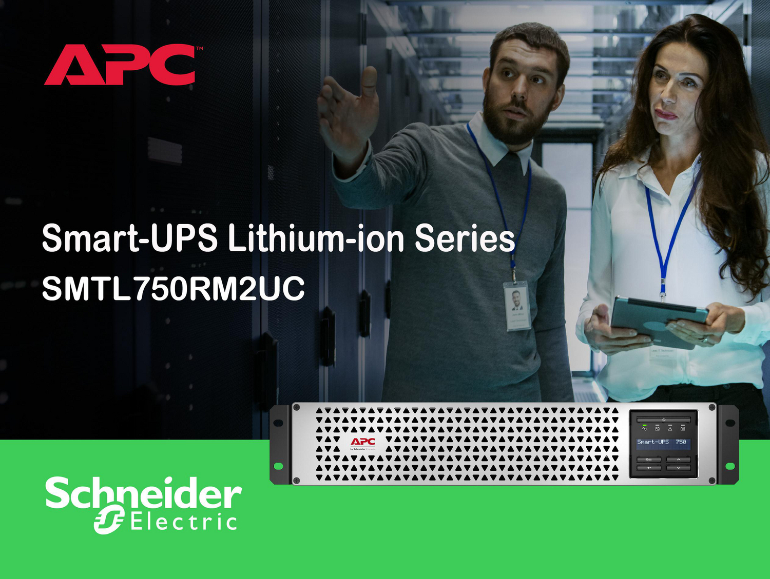 APC Smart-UPS, Line Interactive, 750VA, Lithium-ion, Rackmount 2U, 120V, 6x NEMA 5-15R outlets, SmartConnect Port+SmartSlot, Short Depth, AVR, LCD View 4