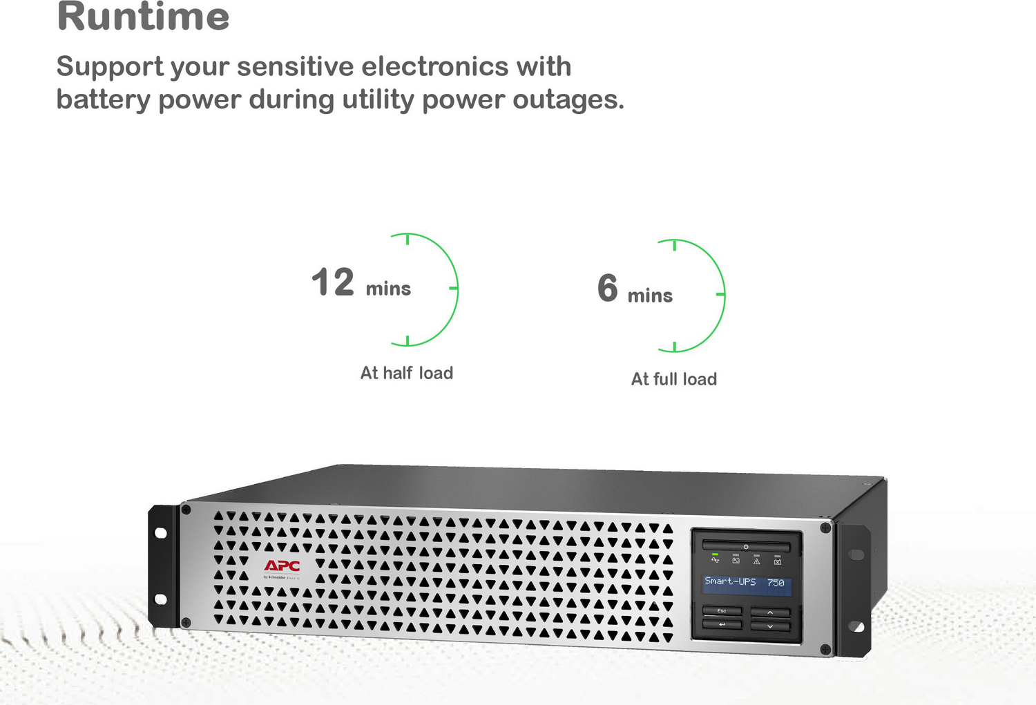 APC Smart-UPS, Line Interactive, 750VA, Lithium-ion, Rackmount 2U, 120V, 6x NEMA 5-15R outlets, SmartConnect Port+SmartSlot, Short Depth, AVR, LCD View 7