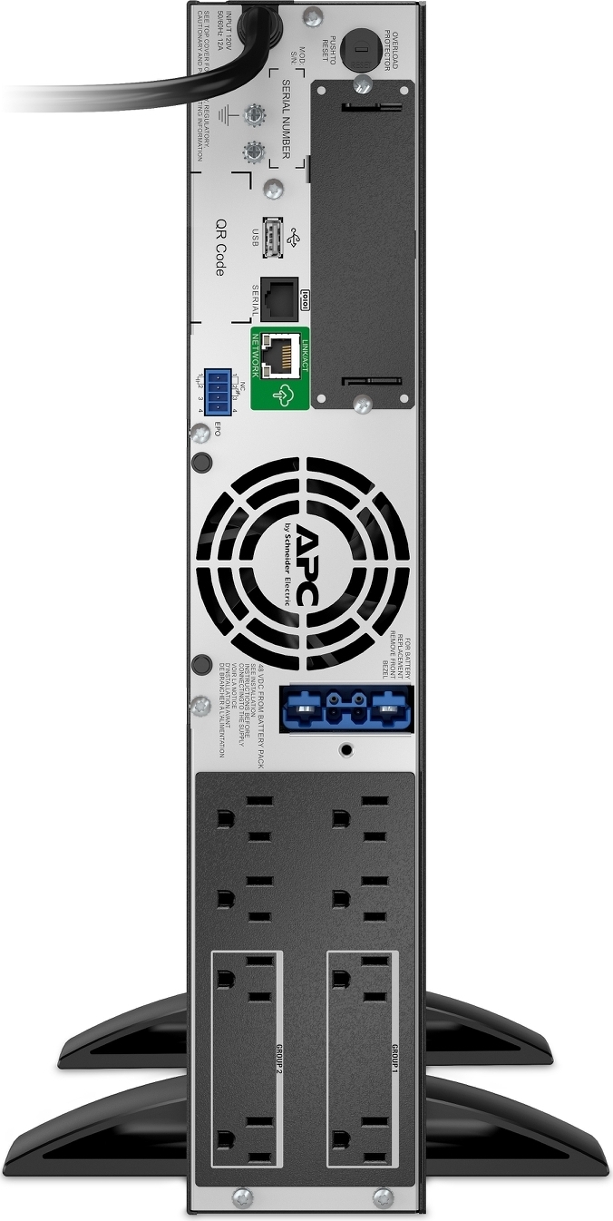 APC Smart-UPS X, Line Interactive, 1000VA, Rack/tower convertible 2U, 120V, 8x 5-15R NEMA, SmartConnect port, Extended runtime [TAA] Back View
