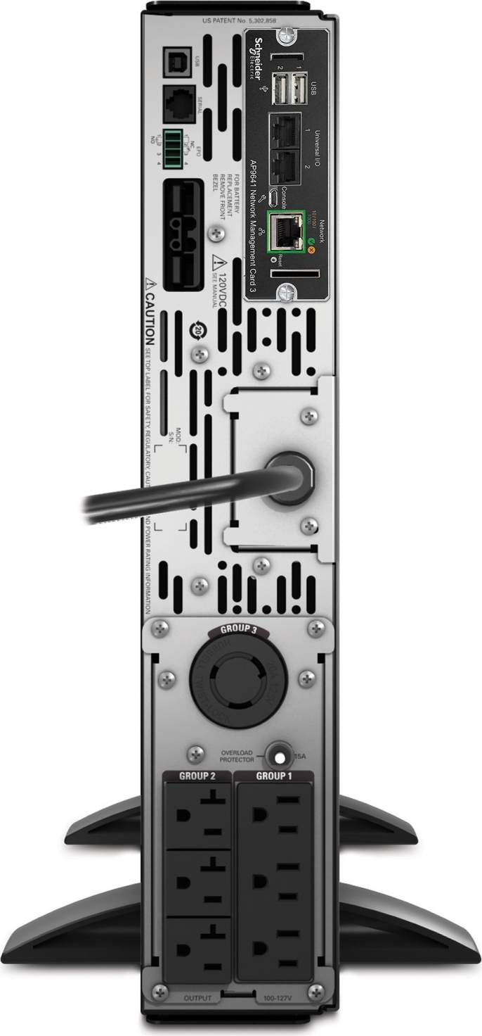 APC Smart-UPS X, Line Interactive, 2000VA,Rack/tower convertible 2U, 100V-127V, 3x 5-15R+3x 5-20R+1x L5-20R NEMA,NMC,Extended runtime,10 Ft input cord Back View