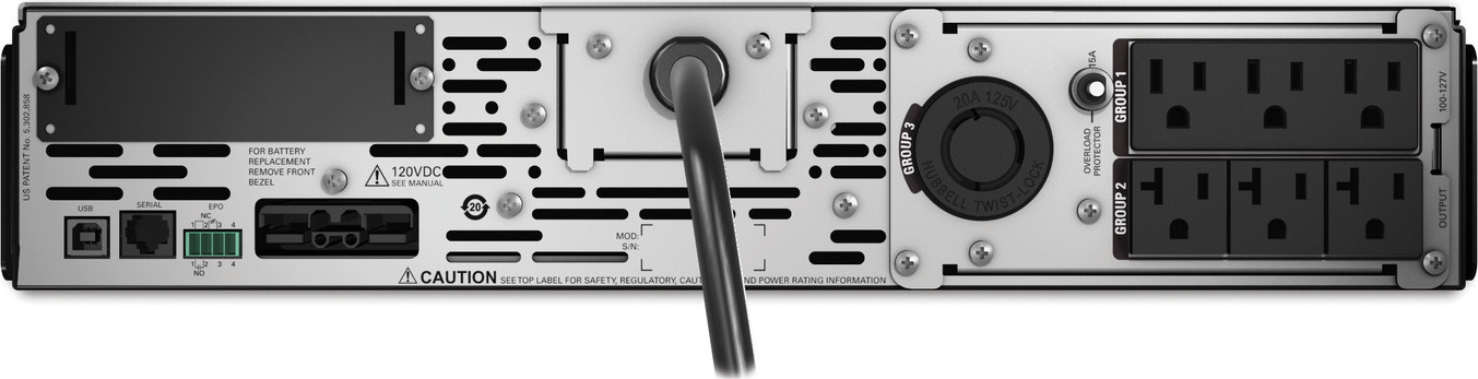 APC Smart-UPS X, Line Interactive, 2000VA, Rack/tower 2U, 100V-127V, 3x 5-15R+3x 5-20R+1x L5-20R NEMA, SmartSlot, Extended runtime, 10ft input cord Back View