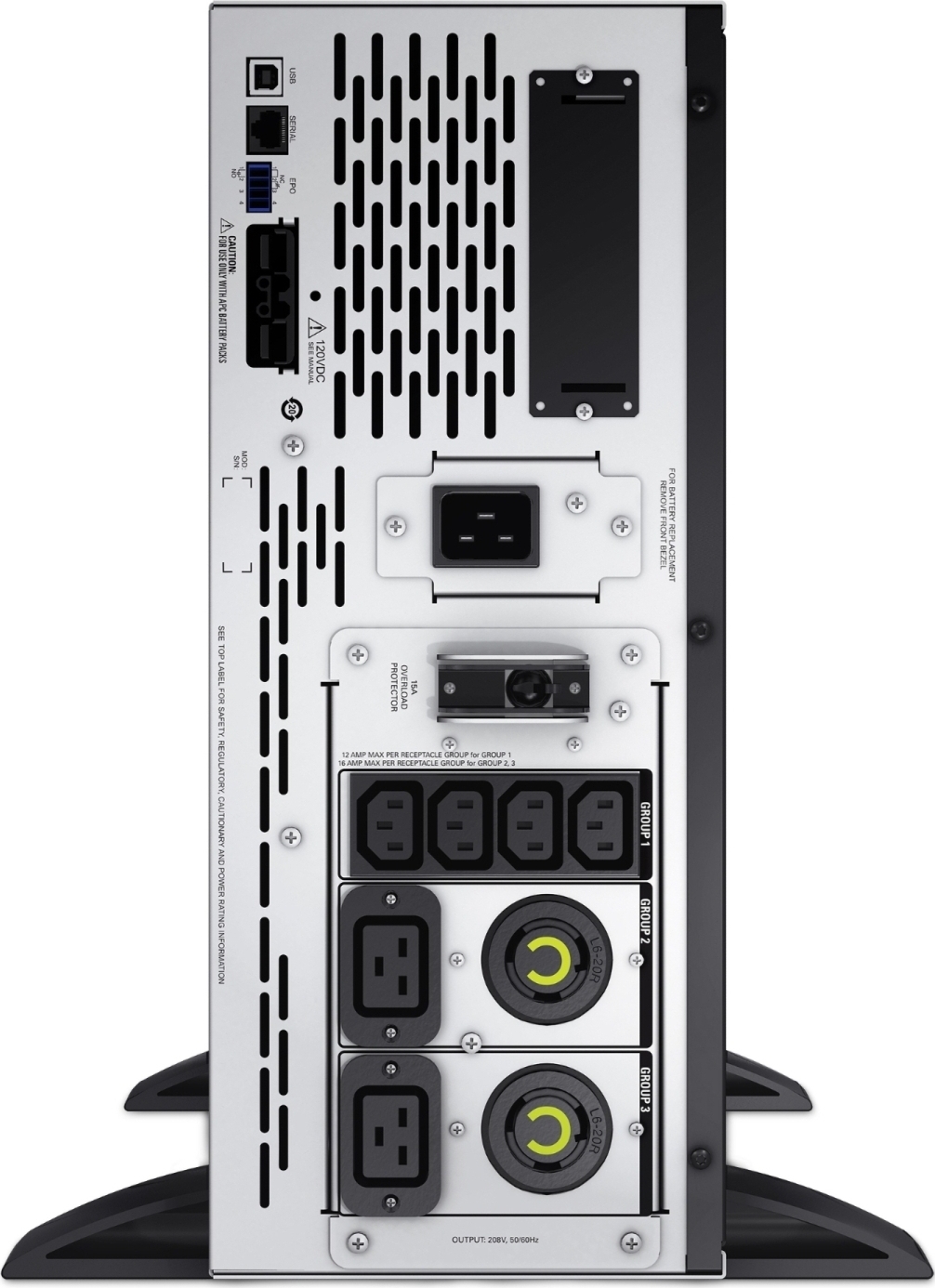 APC Smart-UPS X, Line Interactive,3kVA,Rack/tower convertible 4U,208V,2x L6-20R NEMA+4x C13 IEC+2x C19 IEC, SmartSlot,Extended runtime,Short depth [TAA] Front View