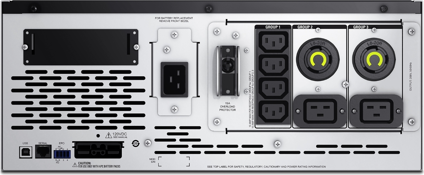 APC Smart-UPS X, Line Interactive, 3kVA, Rack/tower convertible 4U, 208V, 2x NEMA L6-20R+4x IEC C13+2x IEC C19, SmartSlot,Extended runtime,Short depth View 8