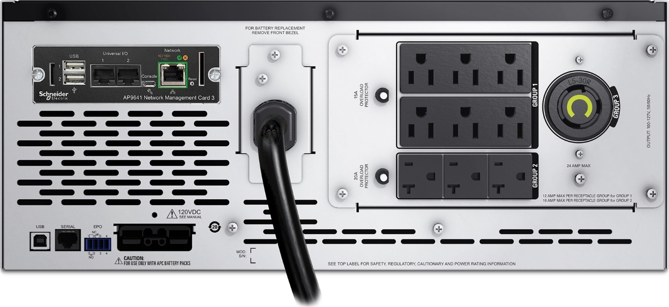 APC Smart-UPS X, Line Interactive, 3kVA, Rack/tower convertible 4U, 100V-127V, 6x 5-15R+3x 5-20R+1x L5-30R NEMA, NMC, Extended runtime,Short depth [TAA] View 7