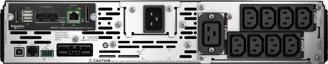 APC Smart-UPS X, Line Interactive, 3kVA, Rack/tower convertible 2U, 208V-230V, 8x C13+1x C19 IEC, Network card, Extended runtime Front View