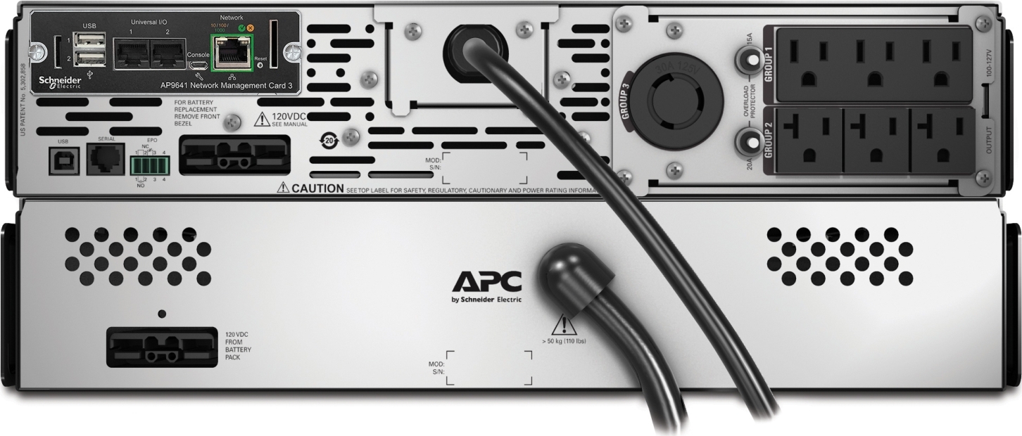 APC Smart-UPS X, Line Interactive, 3kVA, Rack/tower convertible 2U, 100V-127V, 3x 5-15R+3x 5-20R+1x L5-30R NEMA,NMC, Extended runtime,10ft input cord Hardware Detail