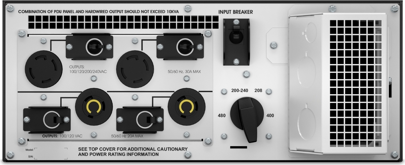 APC Smart-UPS SRT Step-Down Transformer, 10kVA, rackmount, 4U, 2x NEMA L5-20R & 2x NEMA L14-30R outlets Hardware Detail