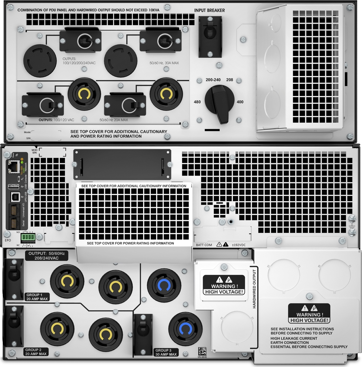 APC Smart-UPS On-Line, 10kVA/10kW,Rackmount 10U, 208V, 2x L5-20R+4x L6-20R+2x L6-30R+2x L14-30R NEMA, NMC,W/ transformer 208V/240V to 120V,W/ rail kit View 5